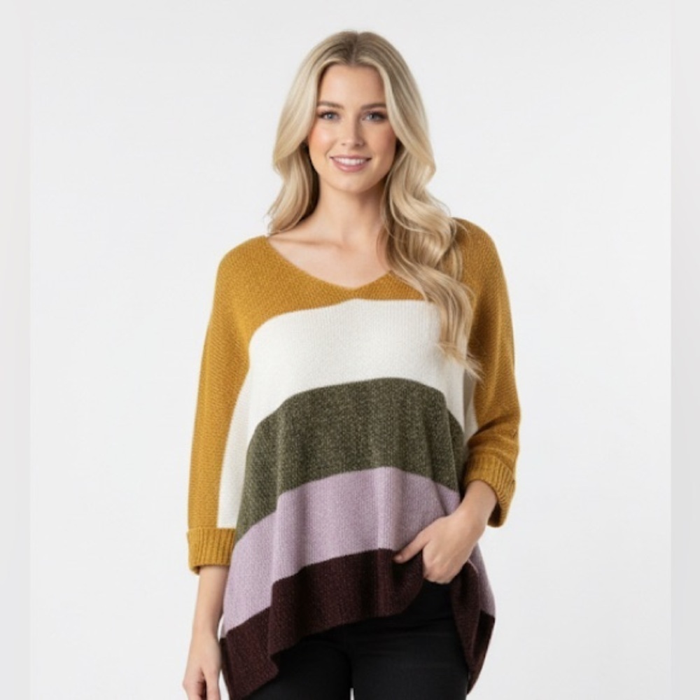 She + Sky Multicolor knit V-Neck Sweater one size